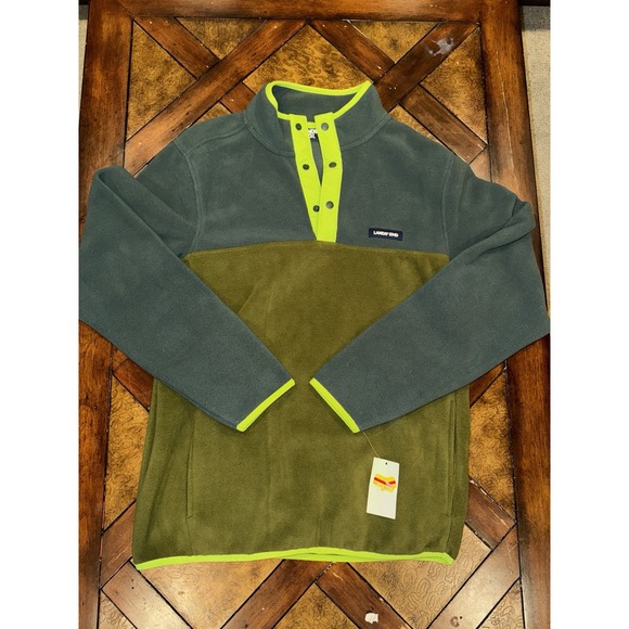 LANDS'‎ END Men's Size Small Fleece Sweatshirt Green/Neon Pullover 1/4 Snap NWT - Picture 1 of 9